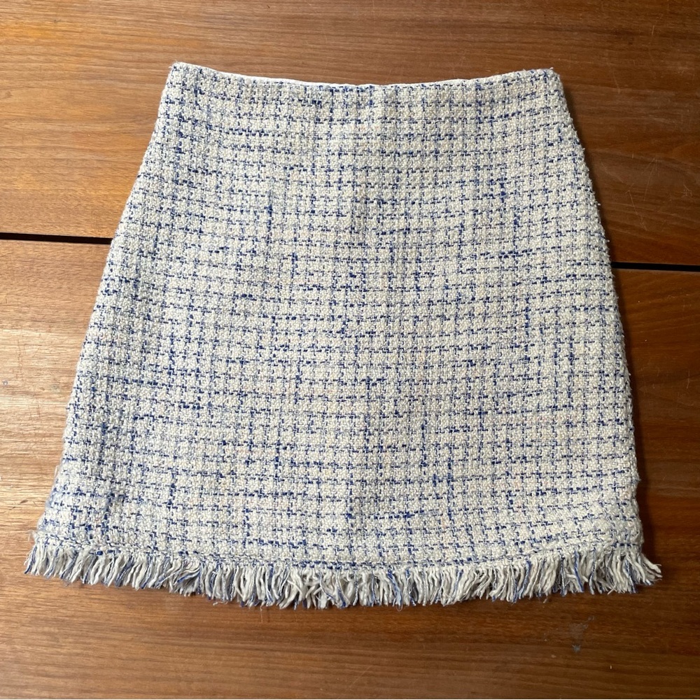 Mango blue and white tweed mini skirt